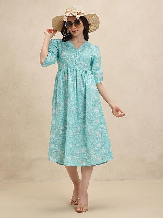 Leriya Fashion Dress for Woman | Elegant Floral Printed | Western Dress for Women | One Piece Maxi | Rayon Western | Women Party Green - Image 3