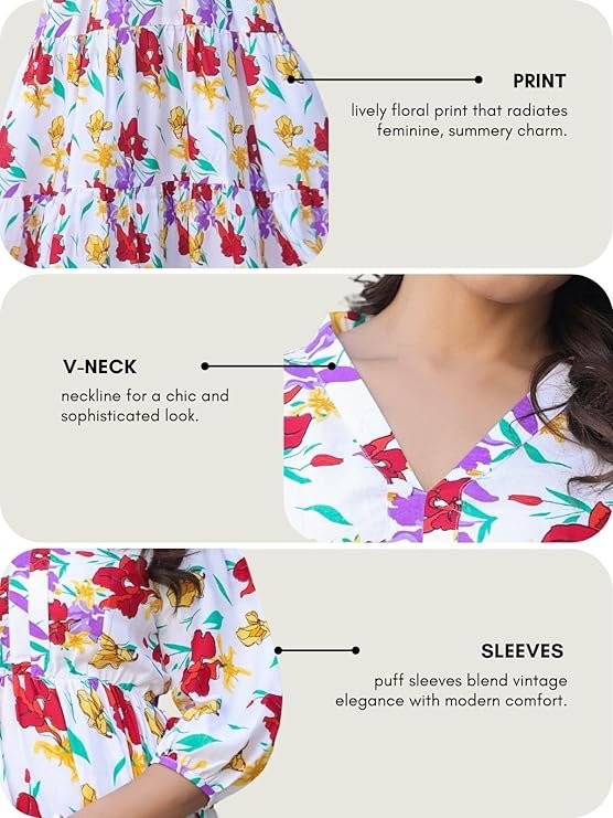 Leriya Fashion Women?s Floral High-Low Maxi Dress | V-Neck A-Line Fit | 3/4 Sleeve Summer Outfit for Vacation, Brunch, Festive & Beach Wear Multicolor - Image 3