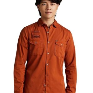 INKAST Men's Solid Double Pocket Cotton Shirt | Casual | Plain | Full Sleeve-Slim Fit Rust