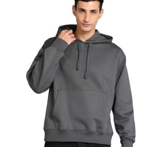 Alan Jones Clothing Men?s Solid Oversized Hoodie | Cotton Blend Pullover with Kangaroo Pocket & Adjustable Hood | Casual Winter Wear Anthracite Grey