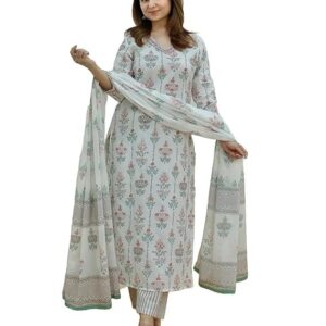 KLOSIA Women's Viscose Kurta Set with Dapatta White