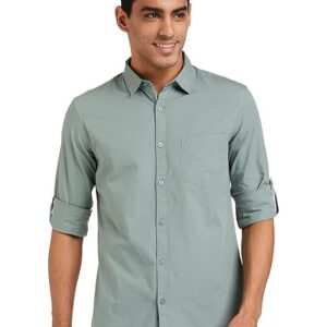 Men's Cotton Shirt | Casual | Plain | Full Sleeve | Summer - Regular Fit Granite Green