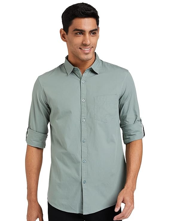 Men's Cotton Shirt | Casual | Plain | Full Sleeve | Summer - Regular Fit Granite Green