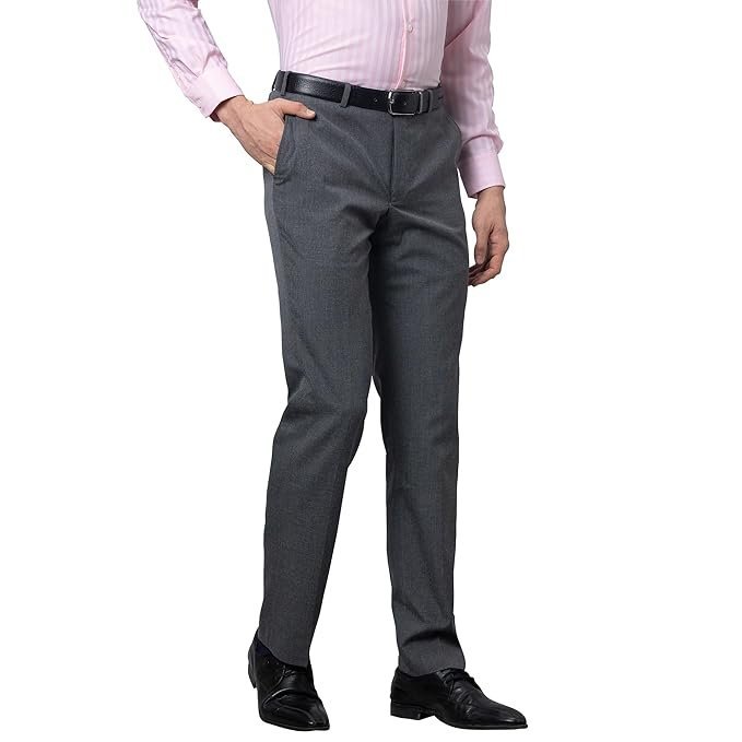 Park Avenue Men's Poly Rayon Blend Solid Pattern Smart Fit Flat Front Formal Trouser - Image 2