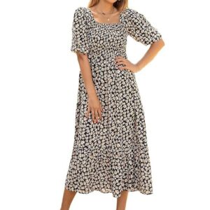 Sheetal Associates Women's Casual Flower Print Puff Sleeves Maxi Dress - Black