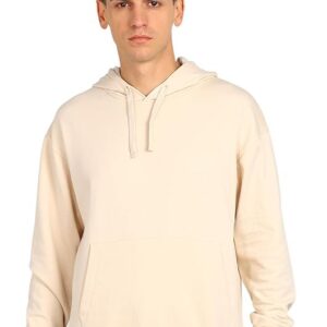 Alan Jones Clothing Men?s Solid Oversized Hoodie | Cotton Blend Pullover with Kangaroo Pocket & Adjustable Hood | Casual Winter Sand