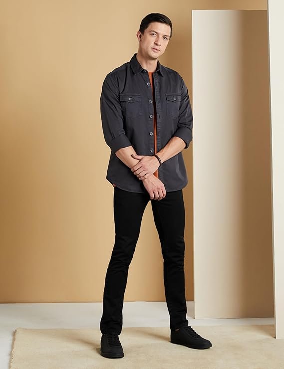 Symbol Premium Men's Casual Washed Cotton Twill Shirt (Regular Fit) Dark Grey - Image 2