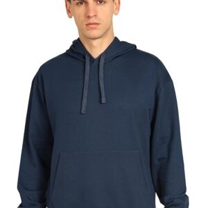 Alan Jones Clothing Men?s Solid Oversized Hoodie | Cotton Blend Pullover with Kangaroo Pocket & Adjustable Hood | Casual Winter Wear Dark Bue