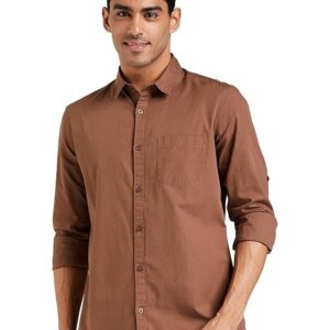 Men's Cotton Shirt | Casual | Plain | Full Sleeve | Summer - Regular Fit Brown