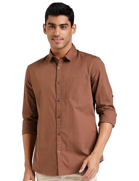Men's Cotton Shirt | Casual | Plain | Full Sleeve | Summer - Regular Fit Brown