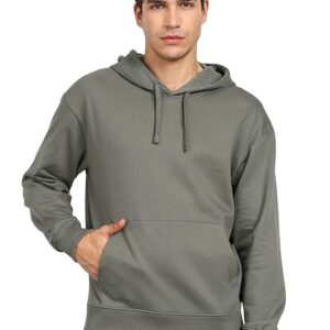 Alan Jones Clothing Men?s Solid Oversized Hoodie | Cotton Blend Pullover with Kangaroo Pocket & Adjustable Hood | Casual Winter Sage Grey