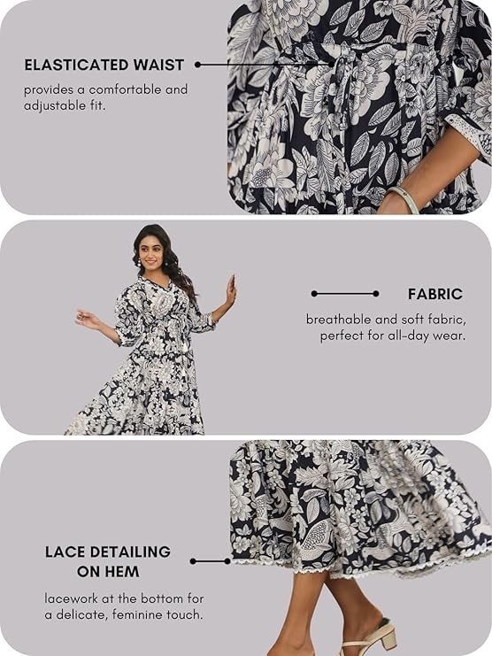 GRECIILOOKS Dress for Women Stylish | One Piece Dress for Women Long | Women Dress | Long Dress for Women | Maxi Dress for Women Black - Image 3