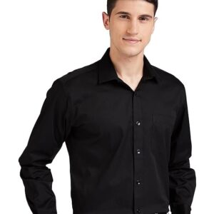 Men's Solid Cotton Formal Shirt | Plain | Full Sleeve - Regular Fit Black