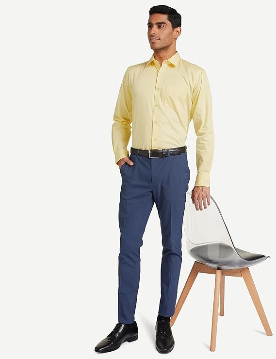 Men's Solid Cotton Formal Shirt | Plain | Full Sleeve - Regular Fit Yellow - Image 2