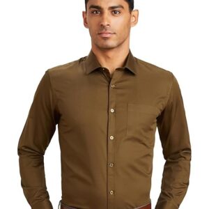 Men's Solid Cotton Formal Shirt | Plain | Full Sleeve - Regular Fit Brown