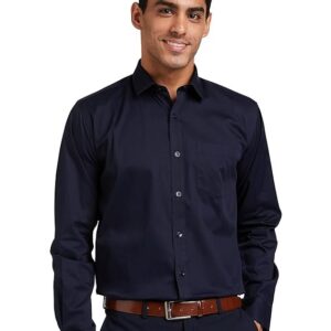 Men's Solid Cotton Formal Shirt | Plain | Full Sleeve - Regular Fit Navy