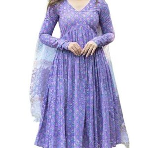 Nermosa Women Printed Anarkali Kurta and Pant Set with Dupatta Purple
