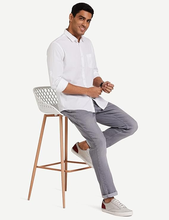 Men's Cotton Shirt | Casual | Plain | Full Sleeve | Summer - Regular Fit White - Image 2