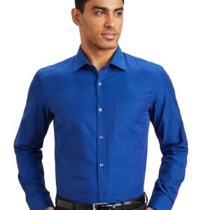 Men's Cotton Rich Formal Shirt | Plain | Full Sleeve - Regular Fit Blue