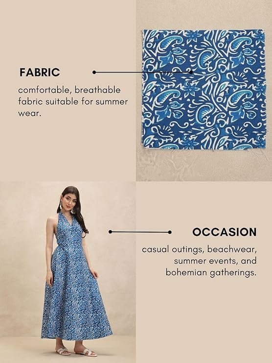 Leriya Fashion Dress for Woman | Elegant Floral Printed | Western Dress for Women | One Piece Maxi | Rayon Western | Women Party Blue - Image 3