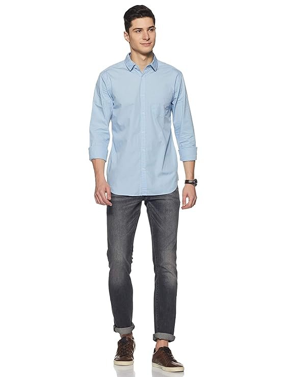 Men's Cotton Shirt | Casual | Plain | Full Sleeve | Summer - Regular Fit Sky Blue - Image 2