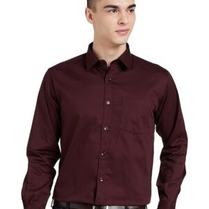Men's Solid Cotton Formal Shirt | Plain | Full Sleeve - Regular Fit Wine