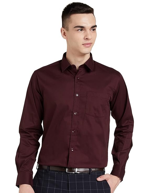 Men's Solid Cotton Formal Shirt | Plain | Full Sleeve - Regular Fit Wine