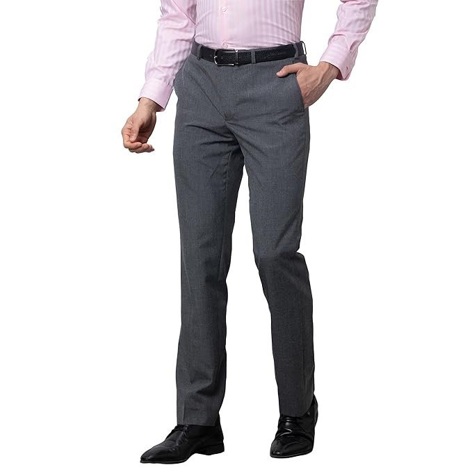 Park Avenue Men's Poly Rayon Blend Solid Pattern Smart Fit Flat Front Formal Trouser - Image 3