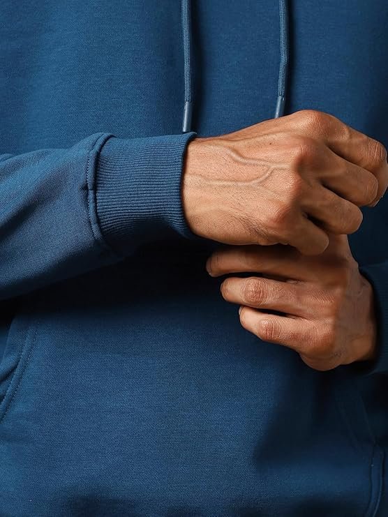 NOBERO Printed Hoodies for Man | 280 GSM Rich Cotton Fleece Hooded Full Sleeve Sweatshirt for Man | Stylish Casual Wear Winter Hoodies for Men Navy Blue - Image 3