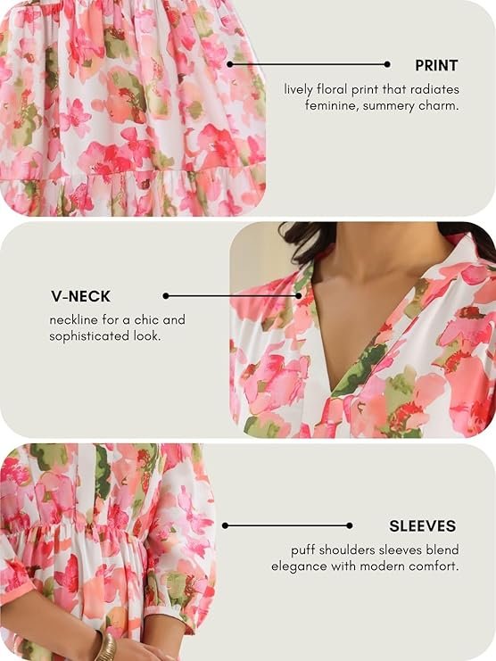 Leriya Fashion Women?s Floral High-Low Maxi Dress | V-Neck A-Line Fit | 3/4 Sleeve Summer Outfit for Vacation, Brunch, Festive & Beach Wear Light Pink - Image 2