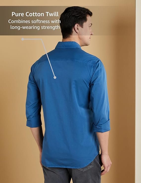 Symbol Premium Men's Casual Washed Cotton Twill Shirt (Regular Fit) Blue - Image 2