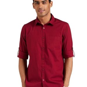 Men's Cotton Shirt | Casual | Plain | Full Sleeve | Summer - Regular Fit Maroon
