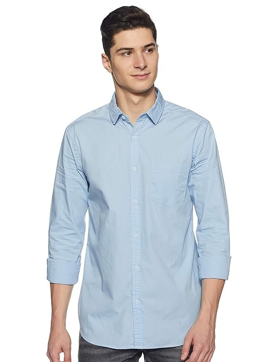 Men's Cotton Shirt | Casual | Plain | Full Sleeve | Summer - Regular Fit Sky Blue