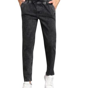 Urbano Fashion Men Mid Rise Regular Fit Washed Jogger Jeans Stretchable Jet Black