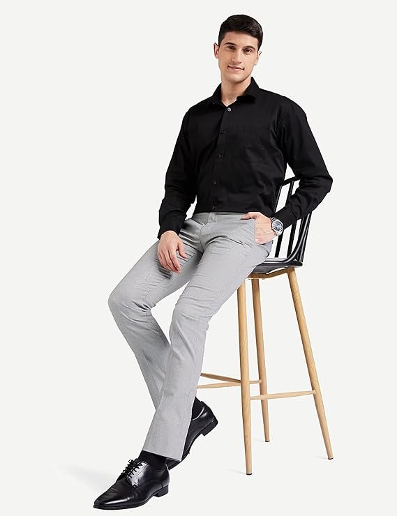 Men's Solid Cotton Formal Shirt | Plain | Full Sleeve - Regular Fit Black - Image 2