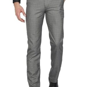 McHenry Mens' Regular Fit Poly Blended Checkered Formal Trousers