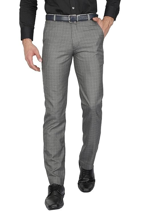 McHenry Mens' Regular Fit Poly Blended Checkered Formal Trousers