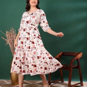 Yash Gallery Women's Rayon Floral Printed Tiered Style Maxi Dress Brown