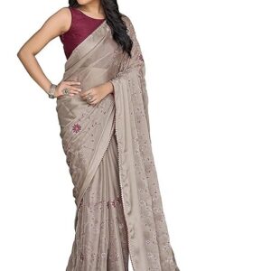 Manohari Most Trendy Embroidery Saree With Unstich Blouse Piece Beige
