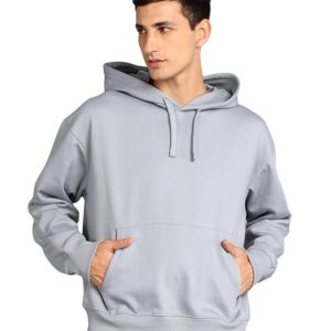 Alan Jones Clothing Men?s Solid Oversized Hoodie | Cotton Blend Pullover with Kangaroo Pocket & Adjustable Hood | Casual Winter Wear Grey