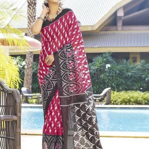 SIRIL Women's Cotton Printed Ready To Wear One Minute Saree With Unstitched Blouse Piece Black & Pink