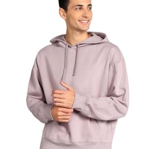 Alan Jones Clothing Men?s Solid Oversized Hoodie | Cotton Blend Pullover with Kangaroo Pocket & Adjustable Hood | Casual Winter Light Purple