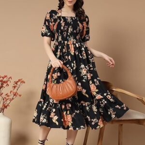 KZULLY Women's Crepe Midi Dress Black Gold