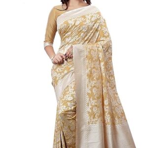 Glory Sarees Women's Banarasi Artificial Silk Saree With Blouse Piece Beige