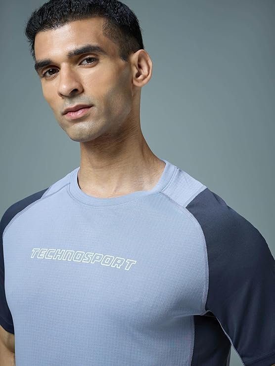 TECHNOSPORT Mens Slim Fit Color Block Crew Neck Half Sleeve T-Shirt with Technocool+, Quick Dry for Gym, Workout, Sports & Regular Use - Image 3