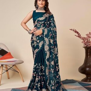 VAIRAGEE Women Beautiful soft Silk Embroidery Work Saree with blouse piece(6093)