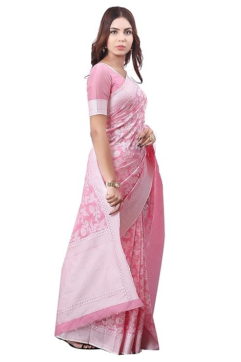 Glory Sarees Women's Banarasi Artificial Silk Saree With Blouse Piece Pink - Image 3