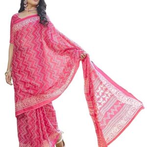 SIRIL Women's Cotton Printed Ready To Wear One Minute Saree With Unstitched Blouse Pink