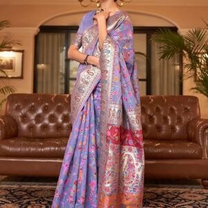 AKHILAM Women's Silk Blend Bandhani Print Kanjivaram Saree Saree With Unstitched Blouse Piece Lavender
