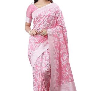 Glory Sarees Women's Banarasi Artificial Silk Saree With Blouse Piece Pink